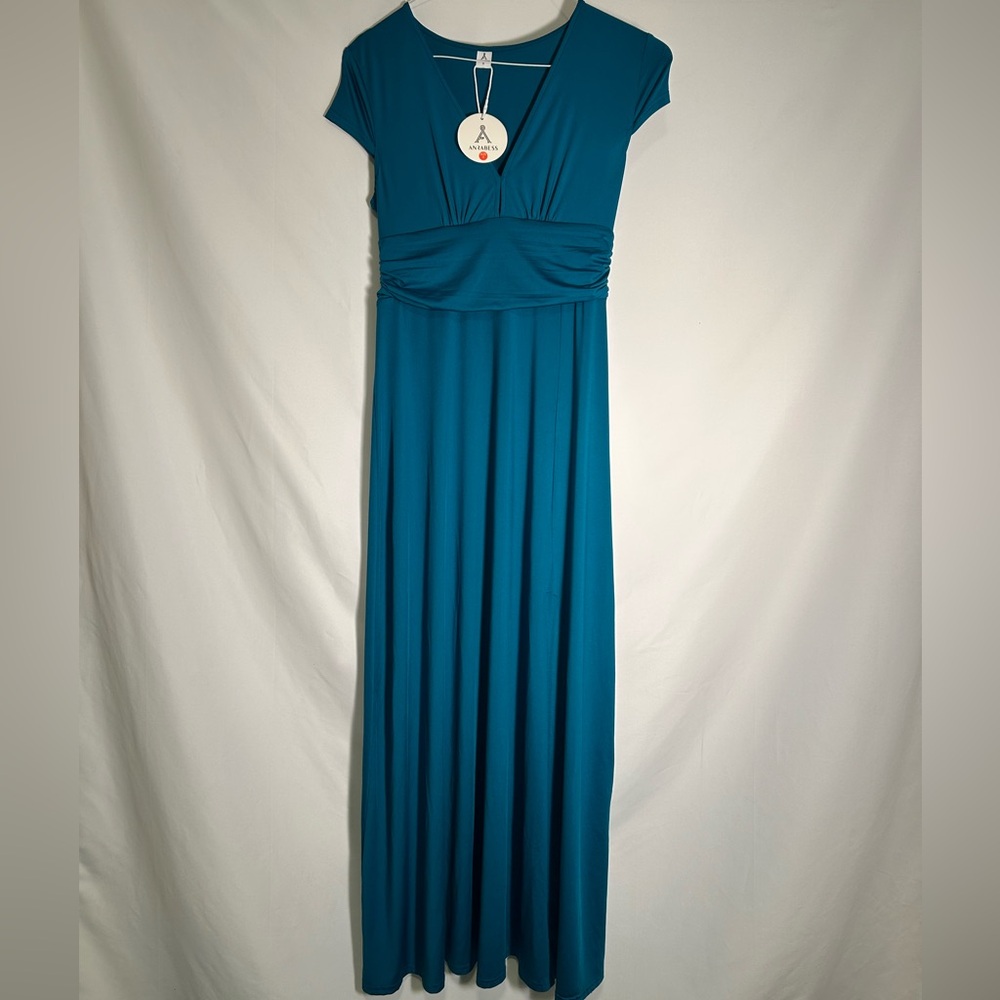 ANRABESS Teal Blue Maxi Dress | High Slit | Wedding Guest | Size S NWT - Picture 3 of 11